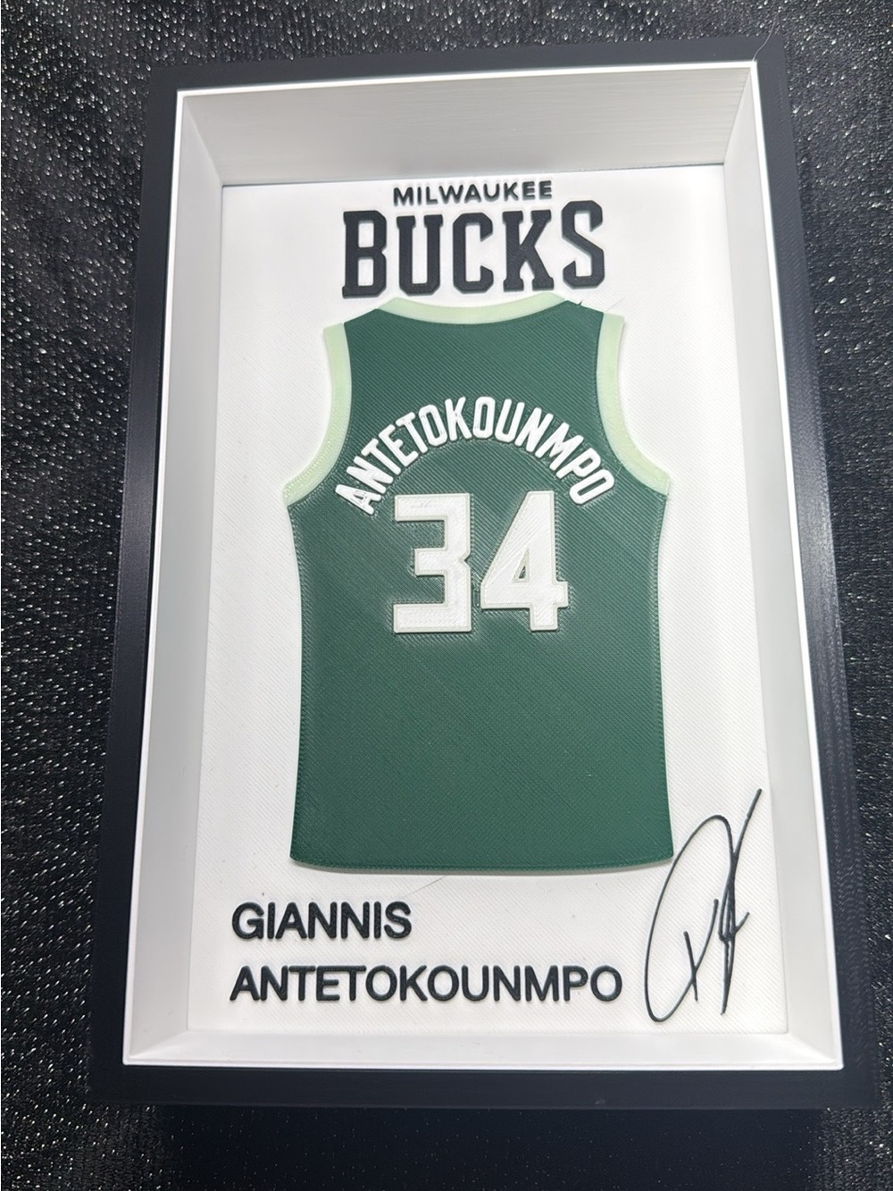 Giannis Antetokounmpo #34 Milwaukee Bucks 3D Printed Jersey Shadowbox Display